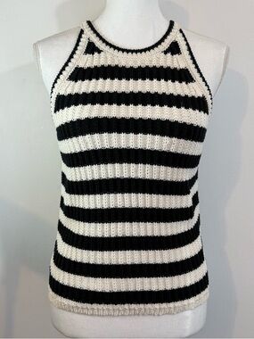 A New Day NWT Black White Striped Crochet Knit Sweater Tank Top Size Medium